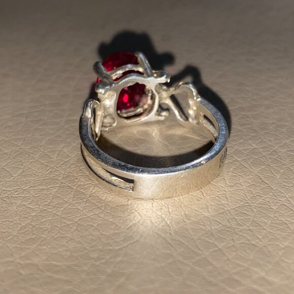 Red Ruby Gemstone Ring 3 carat Sterling Silver Oval Size 925 Lab Synthetic 38mm - Picture 11 of 14